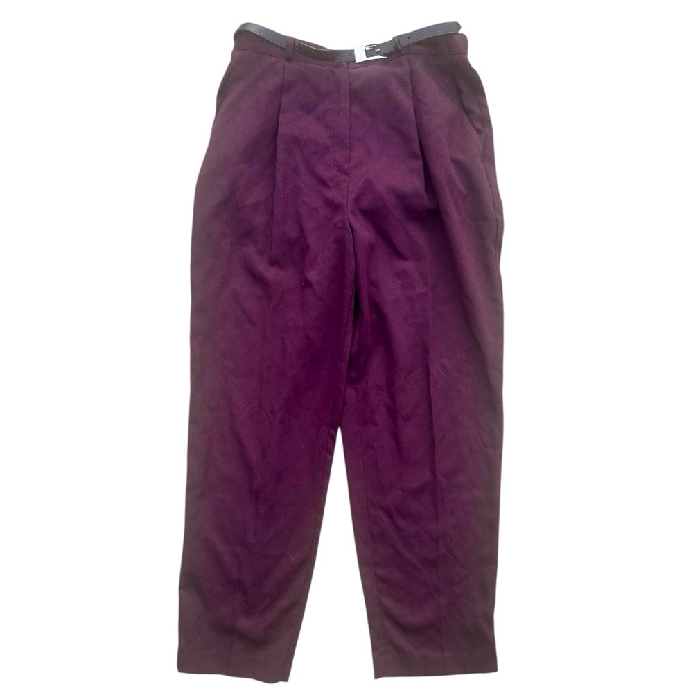 Liz Baker Plum High Rise Pleated Belted Mom Pants petite Size 12P  80s 90s